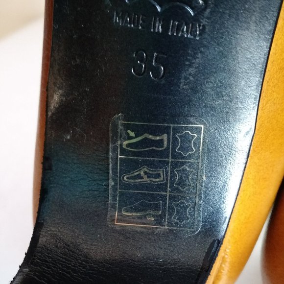5 - 5.5 CANGO & RINALDI Italy Leather shoes low heel Y2K Ochre Yellow - Picture 11 of 13